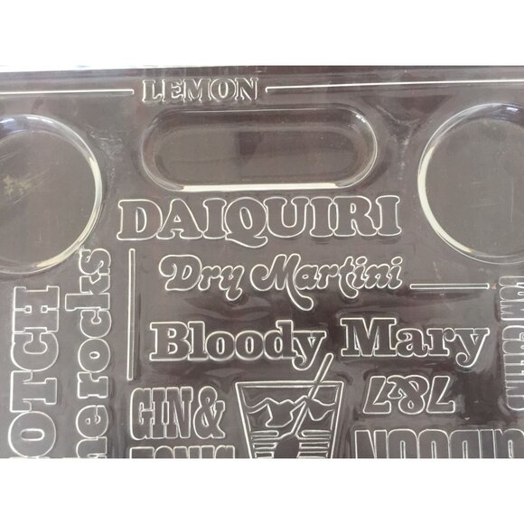 Vtg Mid Century Lucite Liquor Bar Drinks Serving Tray Embossed With Drink Names - Picture 6 of 10